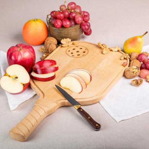 Pickleball Charcuterie & Cutting Board, Pickleball Gift, Partner Size - 17 x 8.5 x 0.75”, Birch Wood, Paddle Shape with Handle, Mineral Oil Finish - size: 17"L x 8.5"W