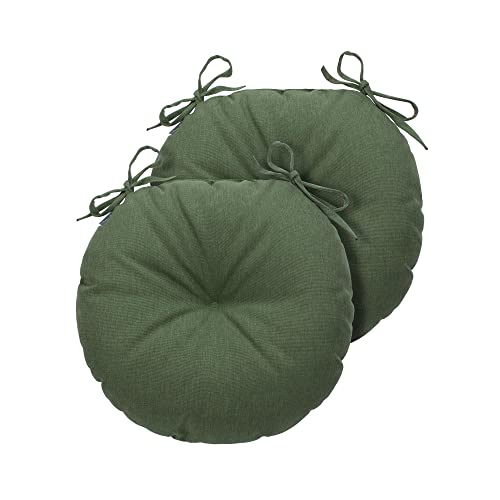 Magpie Fabrics 15" Round Bistro Seat Cushions with Ties, Set of 2, Waterproof All Weather Tufted 4" Thick Patio Chair Pads for Home Garden Dining Metal Stool - Green - color: Green