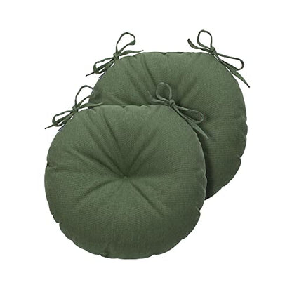 Magpie Fabrics 15" Round Bistro Seat Cushions with Ties, Set of 2, Waterproof All Weather Tufted 4" Thick Patio Chair Pads for Home Garden Dining Metal Stool - Green - color: Green