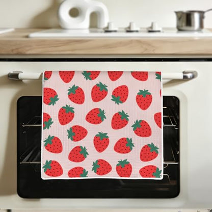 Cute Strawberry Kitchen Towels, Gifts Dish Towels for Kitchen, Highly Absorbent Hand Towel Tea Towel, Strawberry Stuff, 16 x 25 Inch Drying Towel Housewarming Gifts for Women Girls Sisters - color: Lm 344