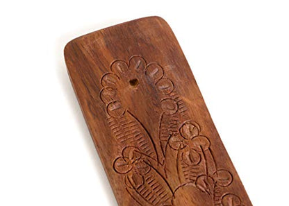 Incense Garden Wood Incense Holder - Carved Wooden Ash Catcher - Hand Stained - 10 inches Long (Brown)