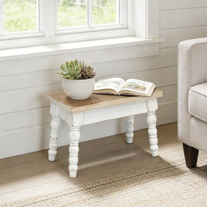Farmhouse Solid Wood Plant Stand Indoor, Rectangular Wooden Plant Stool & Flower Pot Riser for Small Medium Pots, Rustic Tabletop Succulent Holder for Living Room, Patio Decor