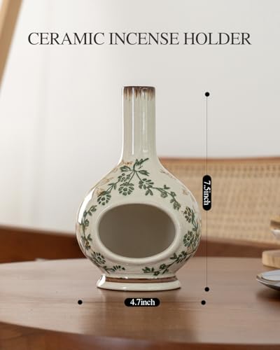 Handmade Ceramic Incense Holder，Stick & Backflow - Sage Holder for Burning ，Meditation Accessories，Easily Grab All Incense Ash (Green and Beige) - color: Green and Beige