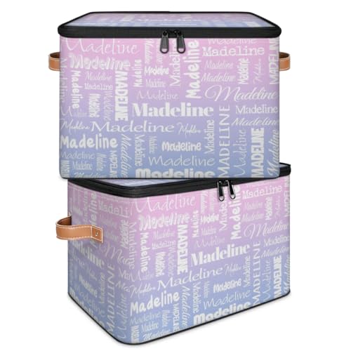 Custom Name Storage Basket, Personalized Keepsake Box, Pink Purple | Foldable Fabric Gradient Large Memory Bin with Handle Lid Lightweight Waterproof Dustproof, 14"L x 10.2"W x 10.4"H - color: Option 22