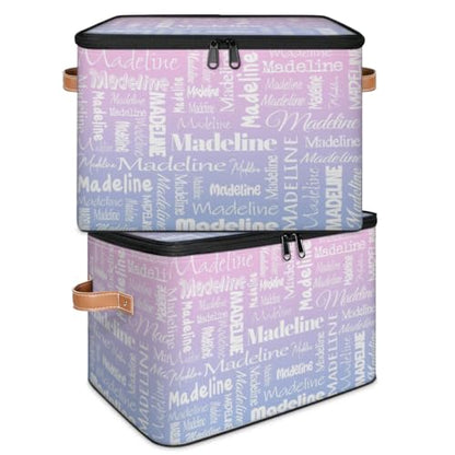 Custom Name Storage Basket, Personalized Keepsake Box, Pink Purple | Foldable Fabric Gradient Large Memory Bin with Handle Lid Lightweight Waterproof Dustproof, 14"L x 10.2"W x 10.4"H - color: Option 22