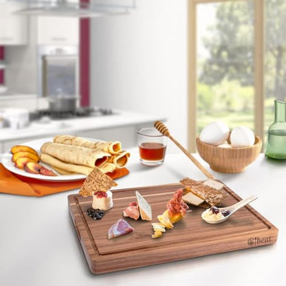 GAOMON Acacia Extra Large Wood Cutting Board, 1.5 Inches Thick Butcher Block, Reversible Wooden Kitchen Block, Cheese Charcuterie Board, with Side Handles and Juice Grooves, 20 x 15 Inch - size: 20.4"L x 15.6"W