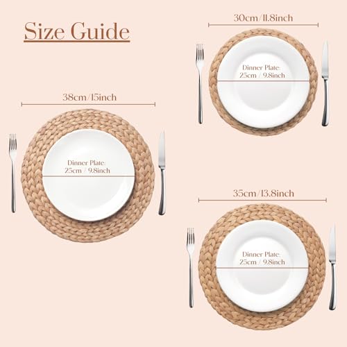 6 Pack, Round Woven Placemats, Natural Water Hyacinth Wicker Place mats, Braided Straw Table Mats, Charger Plates for Dining Table, Fall, Thanksgiving, Christmas (13.8 inch) - size: 13.8 inch (Set of 6)
