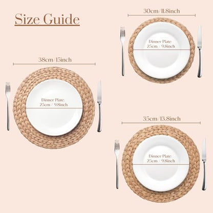 6 Pack, Round Woven Placemats, Natural Water Hyacinth Wicker Place mats, Braided Straw Table Mats, Charger Plates for Dining Table, Fall, Thanksgiving, Christmas (13.8 inch) - size: 13.8 inch (Set of 6)
