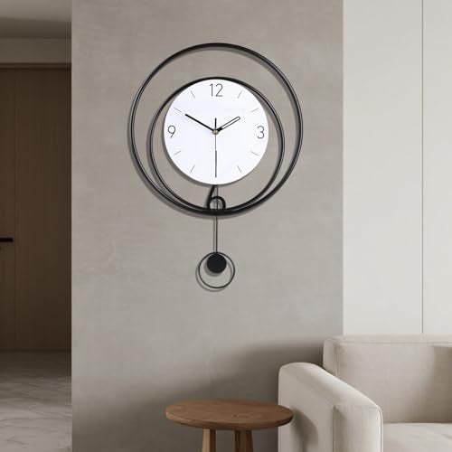 Dankeit Decorative Wall Clock, Silent Non-Ticking Quality Quartz Movement Battery Operated with Pendulum, Large Wall Clocks for Living Room Kitchen Home Bathroom Bedroom Wall Decor,13x17inch(White) - color: Pendulum White13x17inch