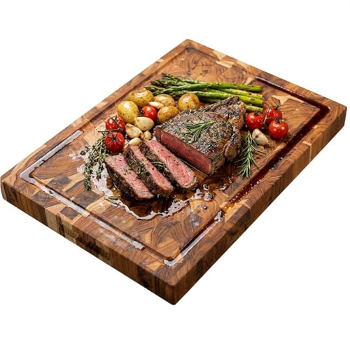 EcoDecors FSC Certified Teak End Grain Cutting Board 14x10, Reversible | Finished with a 3-layer food-safe coating that resists moisture, stains, and odors for easy maintenance. - color: End Grain Teak, size: 14"L x 10"W