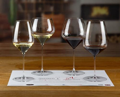 Riedel Veloce Tasting Set, Wine Glasses, 4 Pack – Cabernet, Pinot Noir, Sauvignon Blanc, Chardonnay - Dishwasher Safe, Crystal Glass - 5330/47 | Cabernet, Pinot Noir, Sauvignon Blanc, Chardonnay - Dishwasher Safe, Crystal Glass - style: Tasting Set