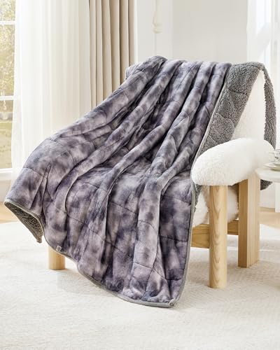 Ultra-Soft Weighted Blanket for Adults(15 lbs, 48” x 72” Full Size) | Plaid Sherpa Fleece Reversible Heavy Blanket with Glass Beads, Perfect for 140-190 lbs, Machine Washable, Tie-dye Grey - color: Plaid Tie-dye Grey, size: 48" x 72" 15lbs