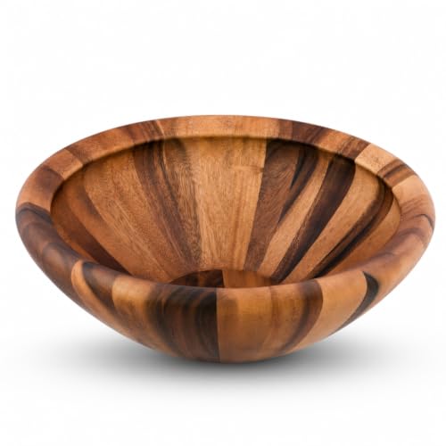 Arthur Court Acacia Wood Salad Bowl - Modern Wavy Design for Fruits and Salads - 6" Tall, 16" Diameter - size: Salinas