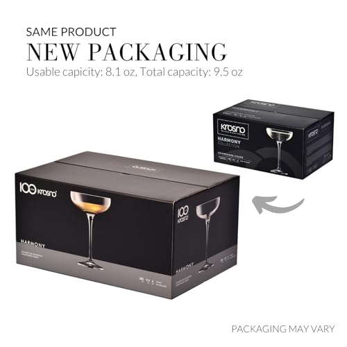 KROSNO Champagne Glasses Set of 6, 8.1 oz, Harmony Collection | Coupes Champagne Crystal Set, Drinking Glasses for Prosecco, Mocktails, Mimosa, Lead-Free Glassware, Dishwasher Safe - style: Classic