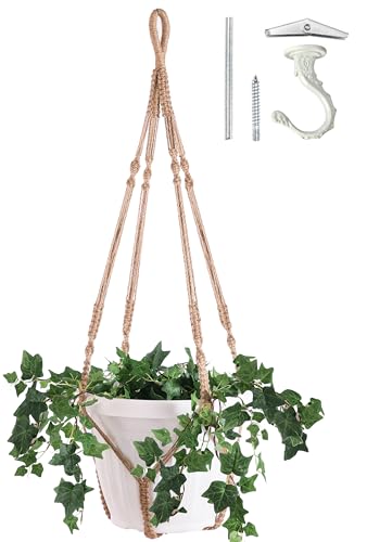 Giant XXL 55 Inches Macrame Planter Hanger Large for 15 inch Pot | Extra Large Plant Hanger, Large Hanging Planter for Indoor Plant, Outdoor Macrame Plant Hanger, Long Plant Hanger - color: Brown