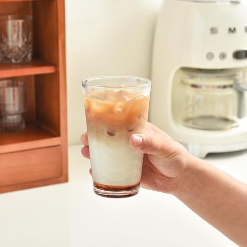 ALINK 16 oz Vintage Drinking Glasses, Set of 6 Wave Line Highball Glass Cups Bar Glasses, Clear Heavy Base Stemmed Water Glasses for Beer, Iced Coffee, Cocktail, Wine, Iced Tea, Dishwasher Safe - style: Wave Design