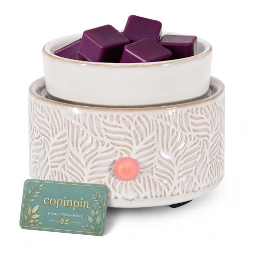 Ceramic Electric Wax Warmer 4-in-1 Scented Fragrance Decor | gift for women cute scented wax melter burner suitable for home office bedroom daily use festivals - color: White Leaf