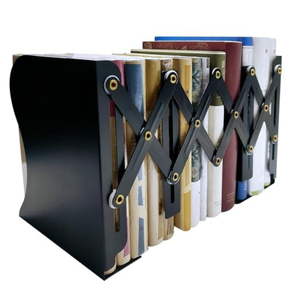 Metal Bookends, Book Ends for Heavy Books, Adjustable Book Holder for Shelves, Book Stopper for Home/School/Office, Extends up to 19 inches, Black - color: Black-new