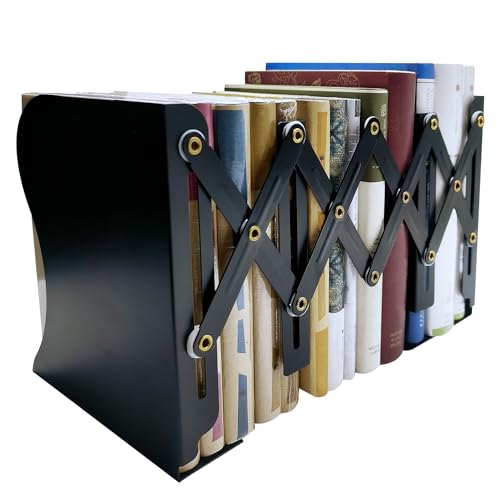 Metal Bookends, Book Ends for Heavy Books, Adjustable Book Holder for Shelves, Book Stopper for Home/School/Office, Extends up to 19 inches, Black - color: Black-new
