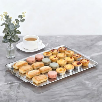 16.3" x 11" Large Serving Platters, Stainless Steel Heavy-Duty Large Serving Trays, Silver Rectangular Plates for Food, Fruit, Party, Wedding, Christmas, Chip and Scratch Resistant - color: Silver-40x28cm