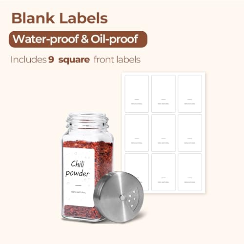 ComSaf Glass Spice Jars with Shaker Lids 4 oz 6 Pack Square | Labels, Seasoning Herbs Powders, Salt Pepper Chili, Spice Rack Organization, Kitchen Cabinet Storage, Funnel Included - color: 4oz*6 Shaker Lids