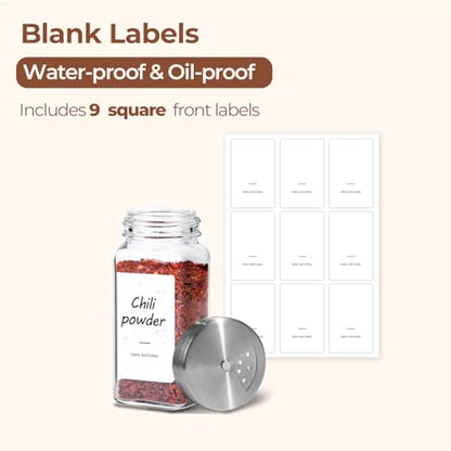 ComSaf Glass Spice Jars with Shaker Lids 4 oz 6 Pack Square | Labels, Seasoning Herbs Powders, Salt Pepper Chili, Spice Rack Organization, Kitchen Cabinet Storage, Funnel Included - color: 4oz*6 Shaker Lids