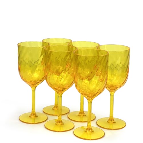Yalin Set of 6 Unbreakable 15 oz Acrylic Plastic Wine and Water Tumbler Stackable Goblets. (Yellow, 15 oz) - color: Yellow, size: 15 oz