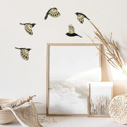 Vumyhuby 5-Piece Black Wooden Bird Wall Art, Rustic Folk Flying Bird Decor - color: Black
