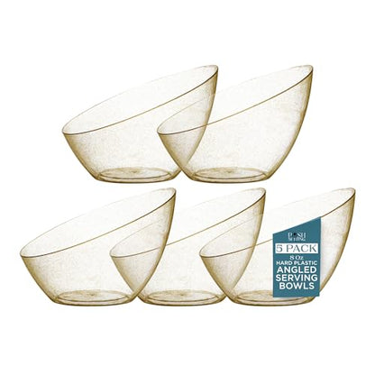 5 Pack Gold Angled Plastic Serving Bowl Disposable for Party Table 8oz | Angled Bowl Design Chip, Candy, Salad & Fruit Use Disposable Party Tableware Buffet & Wedding Serving Gold Plastic - color: Gold Glitter, size: Small 8 OZ