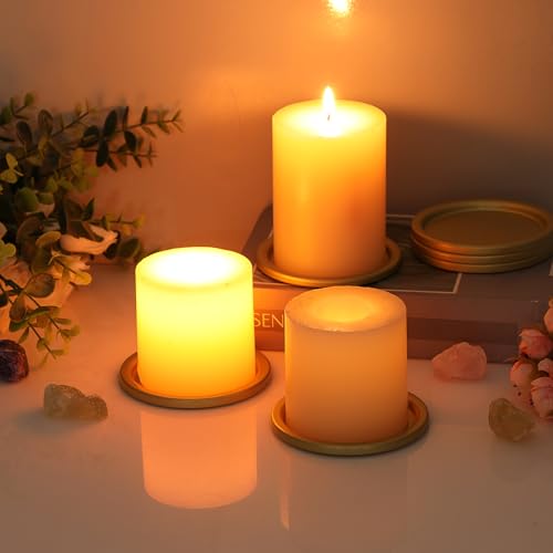 OwnMy 3PCS Iron Candle Holders for Pillar Candles, 3" Metal Candle Plates | Small Round Tealight Holders Gold Iron Pillar Candle Trays, Elegant Candle Stand Bases for Wedding Dining Table Centerpieces - color: Gold-3pcs