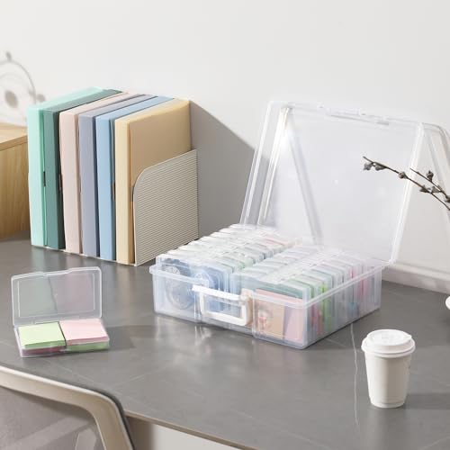 PCA Photo Storage Box 4" x 6" With Handle - 16 Inner Keeper, Large Organizer, Clear Plastic Craft Case for Stickers, Stamps, Jigsaw, Vegetable Seeds - color: white