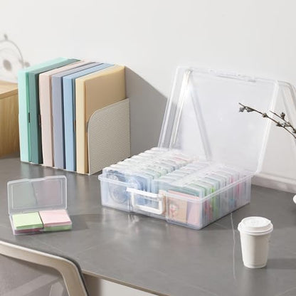 PCA Photo Storage Box 4" x 6" With Handle - 16 Inner Keeper, Large Organizer, Clear Plastic Craft Case for Stickers, Stamps, Jigsaw, Vegetable Seeds - color: white