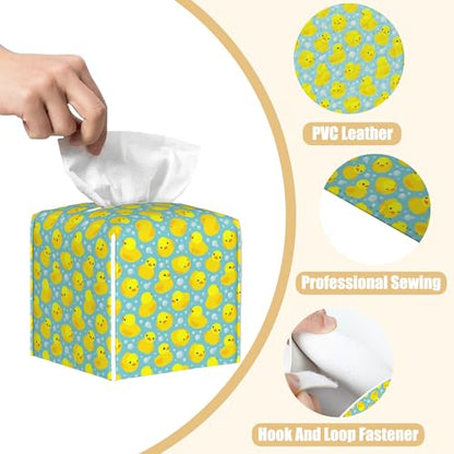 Yellow Rubber Ducks Tissue Box Cover Square, Tissue Box Holder with Bottom Belt Leather Facial Paper Organizer Dispenser for Bathroom Bedroom Dresser Night Stand Tabletop - color: Yellow Rubber Ducks