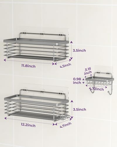 Shower Caddy Adhesive 3 Pack Stainless Steel Storage Organizers-Grey | No drilling wall mounted,rust-resistant,large capacity,quick drainage,easy to clean,suitable for bathrooms and kitchens - color: Grey