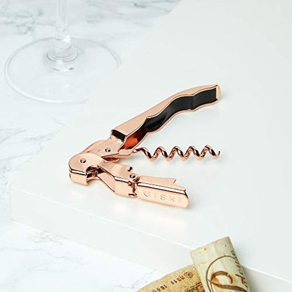 Viski Summit Double Hinged Waiters Corkscrew Wine Opener with Foil Cutter, Durable Stainless Steel with Built-in Bottle Opener for Beers and Soft Drinks, Home Bar, Kitchen, Travel, Set of 1, Copper - style: Copper