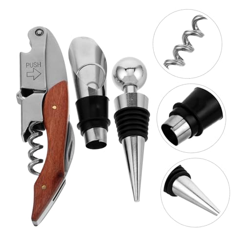 1set Creative Wine Opener Kit Stainless Steel Accessories Set Corkscrew Pourer and Stopper for Wine and Special Occasions