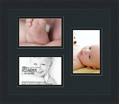ArtToFrames Collage Photo Frame Double Mat with 3-4x6 Openings and Satin Black Frame - color: Dutch Blue, size: 3 - 4x6