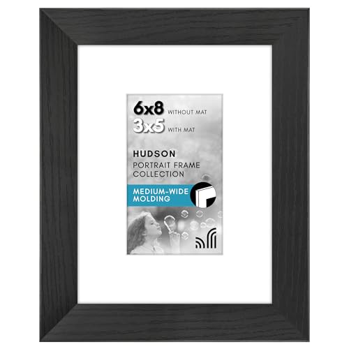 Americanflat 6x8 Picture Frame - Matted to 3x5 - Engineered Wood - Black | Shatter-resistant glass, wall or tabletop display with included easel, sawtooth hangers included - color: Black, size: 6x8