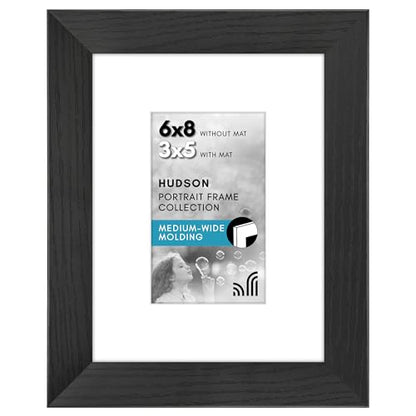 Americanflat 6x8 Picture Frame - Matted to 3x5 - Engineered Wood - Black | Shatter-resistant glass, wall or tabletop display with included easel, sawtooth hangers included - color: Black, size: 6x8