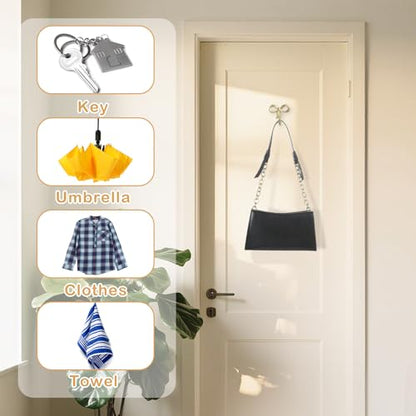 6 Pack Small Bow Wall Hook Bow Knot Hooks for Wall 2.36'' Decorative Coat Holder Metal Bowknot Door Hanger for Hats Bags Tie Bath Towels Coats