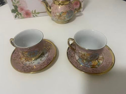 Luxury Ceramic Tea Cup and Teapot Set, 5 Pieces, Gold Plated Floral Design, Gift Box (2 Cups, 2 Saucers, 1 Teapot, Mixed Color, 2.2 × 2.56 in) - color: 6 cups 6 dishes 12 sets/box {color mixed}