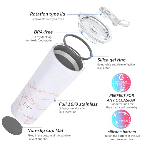 THILY Stainless Steel Vacuum Insulated Tumbler 26 oz Triple-Insulated Travel Mug with Splash-Proof Lid, for Iced Coffee and Hot Beverage, Gold Marble + Blue Marble - color: Gold Marble + Blue Marble, size: 26 Ounce (Pack of 1)