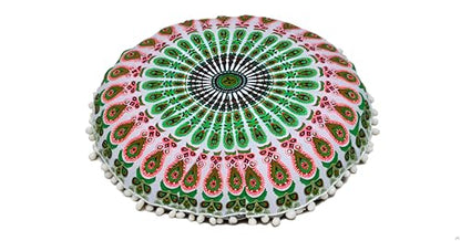 Large Round seat Floor Cushion Chair Ottoman Cover Pouf Pillow Meditation Floor Cushions for Adults Seating pouffe Ottoman Throw Covers Craft Room Furniture Sitting Cover 22 Inches Green White - color: Green White