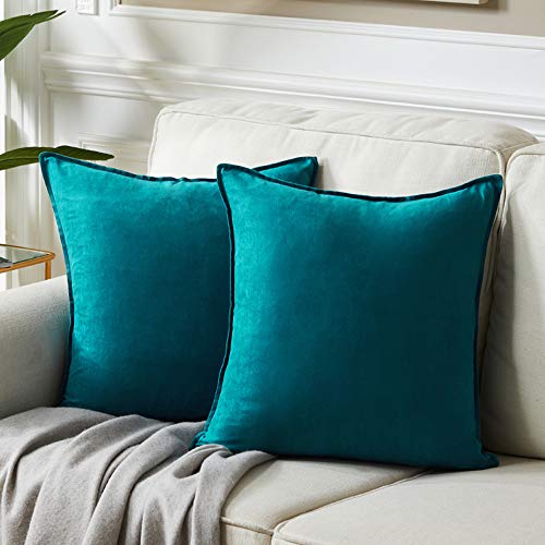Fancy Homi 2 Packs Premium Faux Suede Decorative Throw Pillow Covers, Super Soft Square Pillow Case,Solid Cushion Cover for Couch/Sofa/Bedroom (18" x 18", Set of 2, Teal) - color: Teal, size: 18" x 18" (Pack of 2)