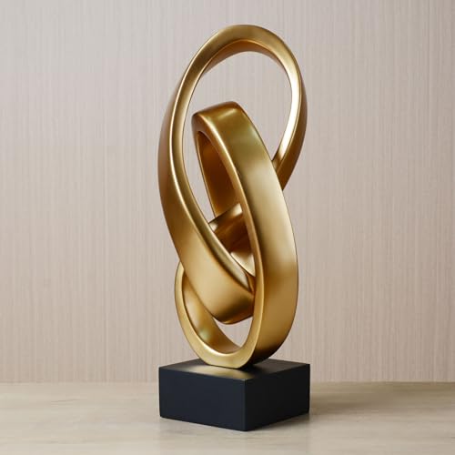 HAUCOZE Abstract Sculpture Statue Modern Decor Table Centerpiece 17.0 Inch | Glossy Gold Resin Handicraft with Black Base Home Ornament Fashion Art Gift for Living Room Bedroom Office