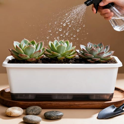 5-Pack Rectangular Self-Watering Planters with Drainage – Plastic Flower Pots for Indoor Outdoor Plants, Window Garden, Ideal for Herbs, Flowers & Vegetables, Easy-Fill Watering System, White