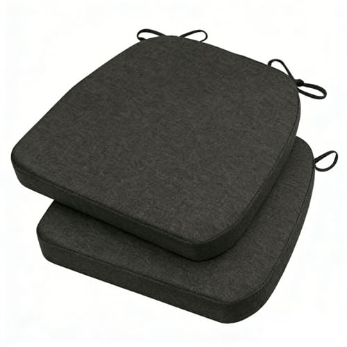 GIBZ Outdoor Chair Cushions 17"x16"x2" with Ties Set of 2 Dark Grey | Waterproof Chairs Cushion U-Shaped Seat Pads Washable Casual for Yard Lawn Patio - color: Dark Grey