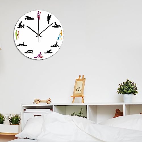 Valentine's Day Gift Wall Clock Modern Sex 12 Position Make Love PVC Wall Clocks 12x12 Inch Bedroom Silent Non Ticking Clock for Living Room Laundry Room School - color: Style-6, size: 12x12in（black）