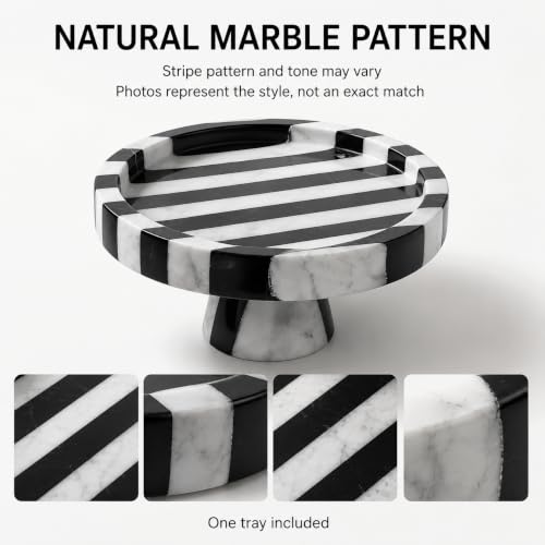 Black White Marble Vanity Tray, Round Stone Organizer | Round organic shape, black white marble pattern varies, for jewelry perfume, props not included - color: Black White Round
