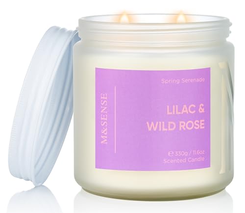 M&SENSE Lilac Wild Rose Scented Candle, 11.6oz 70-Hour Burn Natural Soy Wax | 2-Wick Non-Toxic, Aromatherapy for Home, Gift for Women & Mom for Easter & Spring Refresh - color: Lilac Rose, size: Medium Jar
